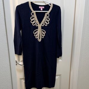 Navy Dress with Gold Embroidery